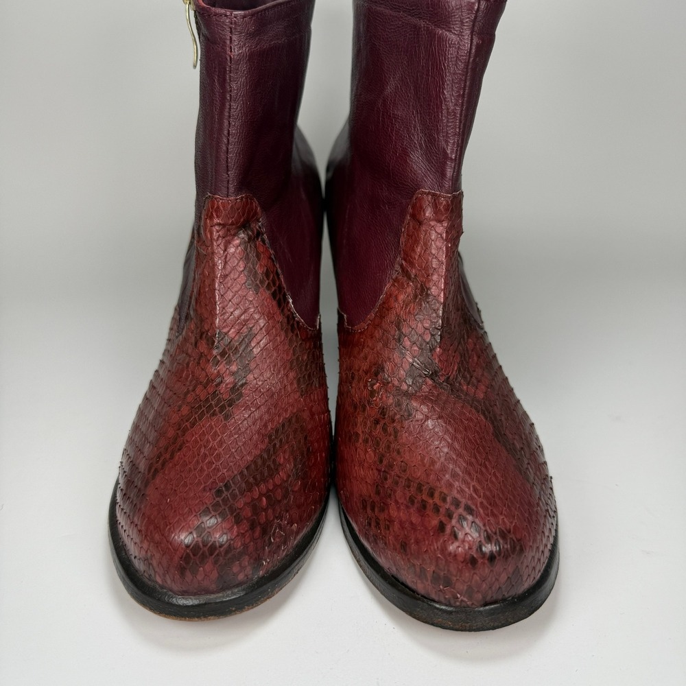 VEARI Genuine Python Snakeskin Ankle Boots Burgundy Red Leather Mexico Sz 10. - Picture 3 of 12